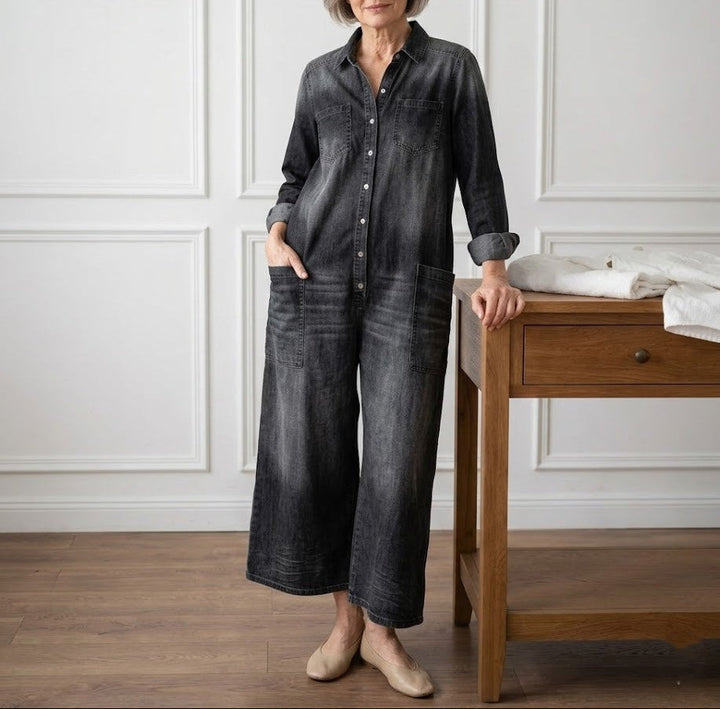 Сейлър - Vintage Washed Soft Cotton Denim Гащеризон с Копчета